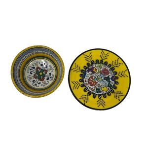 Lot: Ceramic Pottery Deruta Italy Majolica & Turkish Plate & Italian Dipping Pot